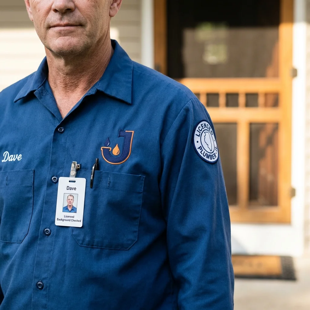 Licensed plumber showing ID badge in Bay Springs, MS