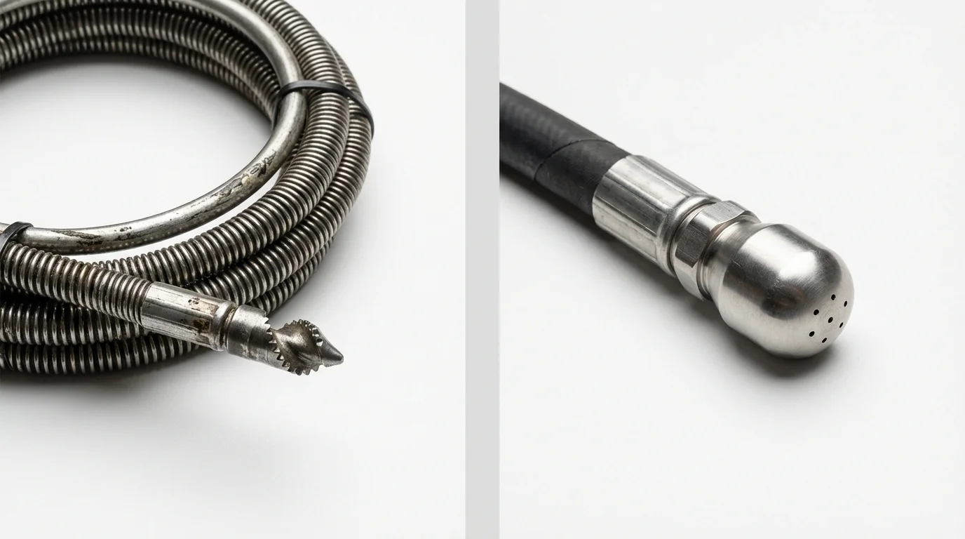 Drain snake cable and hydro jetting nozzle used for drain cleaning in Bay Springs, MS