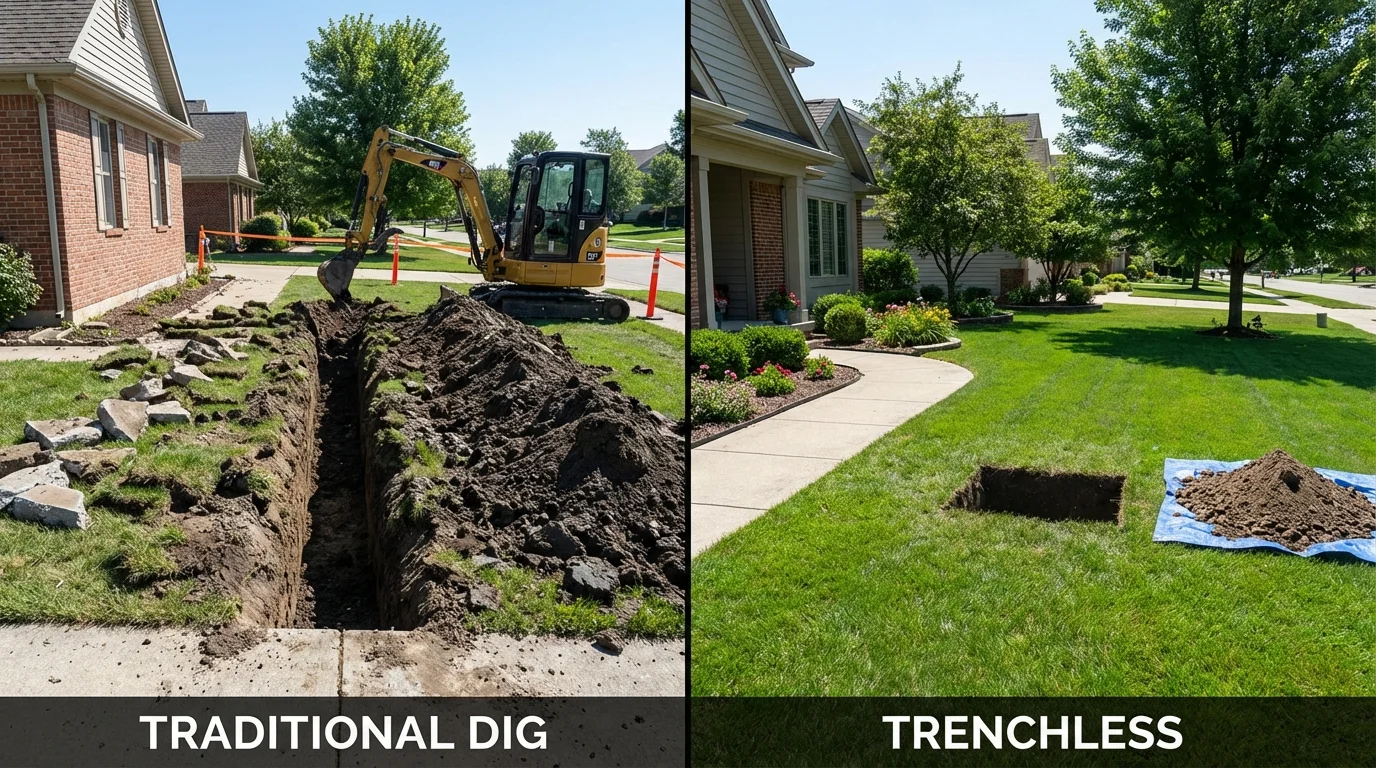Trenchless sewer repair with minimal yard damage versus traditional excavation in Bay Springs, MS